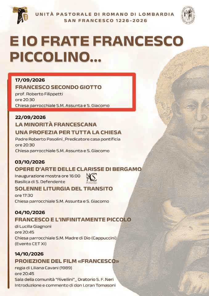 A ROMANO DI LOMBARDIA ROBERTO FILIPPETTI ANNUNCIA IN ALTA DEFINIZIONE il “Francesco secondo Giotto”